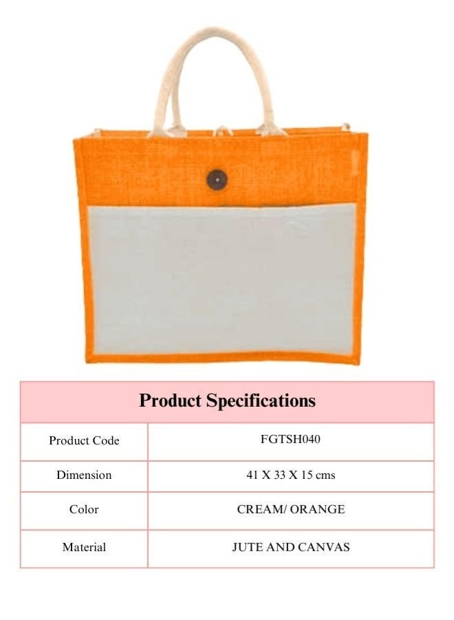 Fatio Set of 10 Eco-Friendly Jute Canvas Bags – Cream and Orange, Durable & Stylish - Image 4